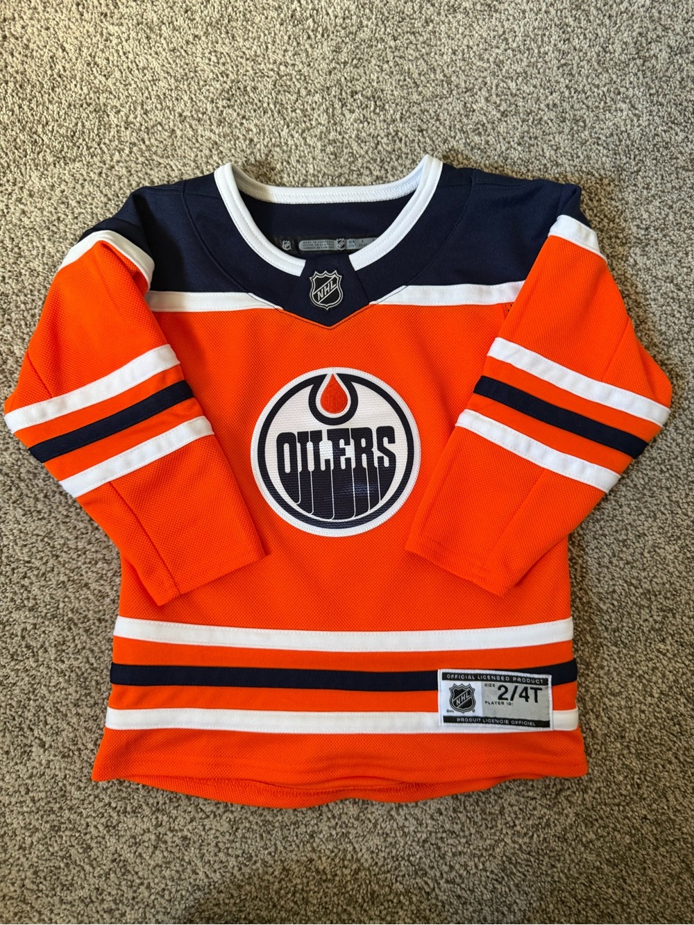 NHL Edmonton Oilers Kids Orange and Navy Hockey Jersey